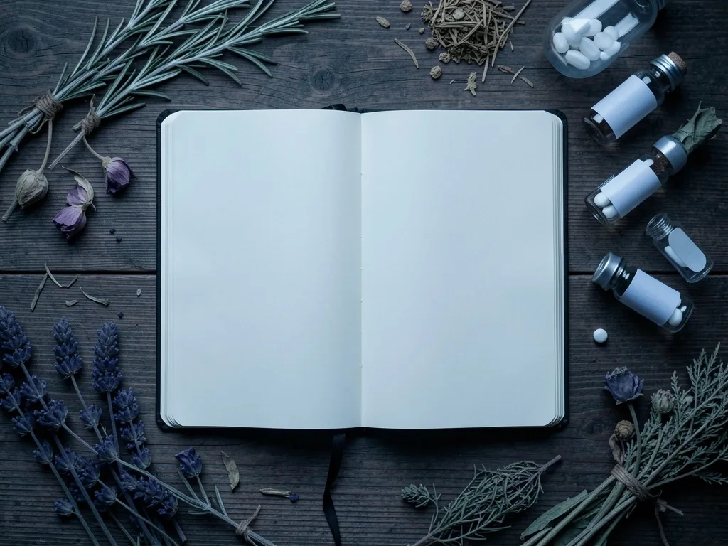Editorial workspace with botanical specimens
