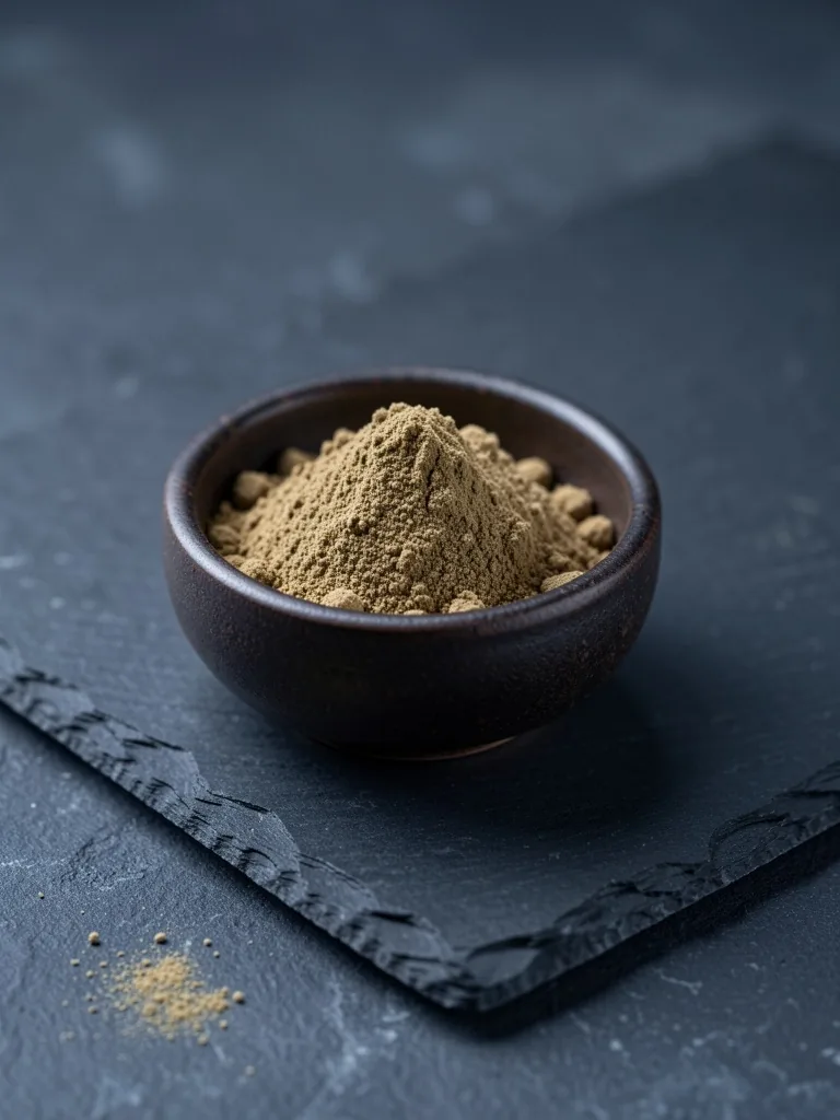Ashwagandha root powder in a ceramic bowl