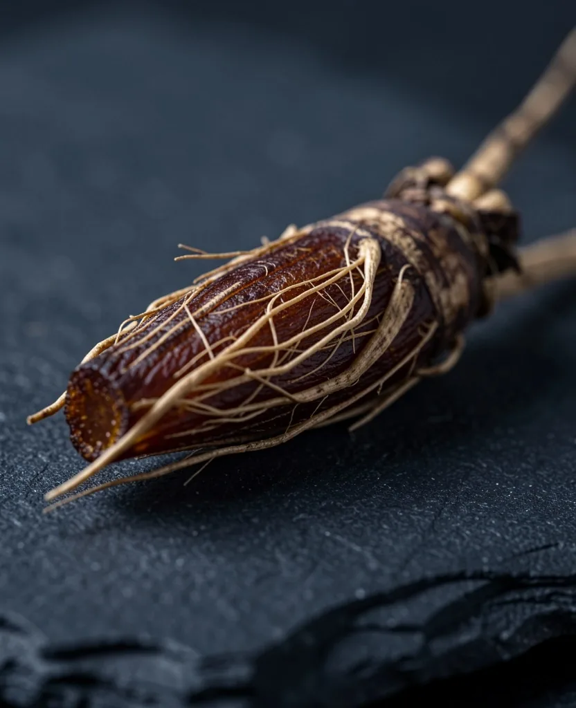 Natural ginseng root macro photography