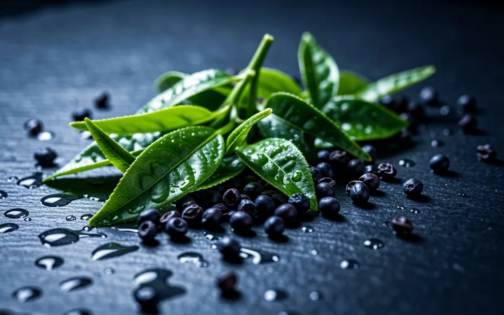 Green tea leaves and grape seeds